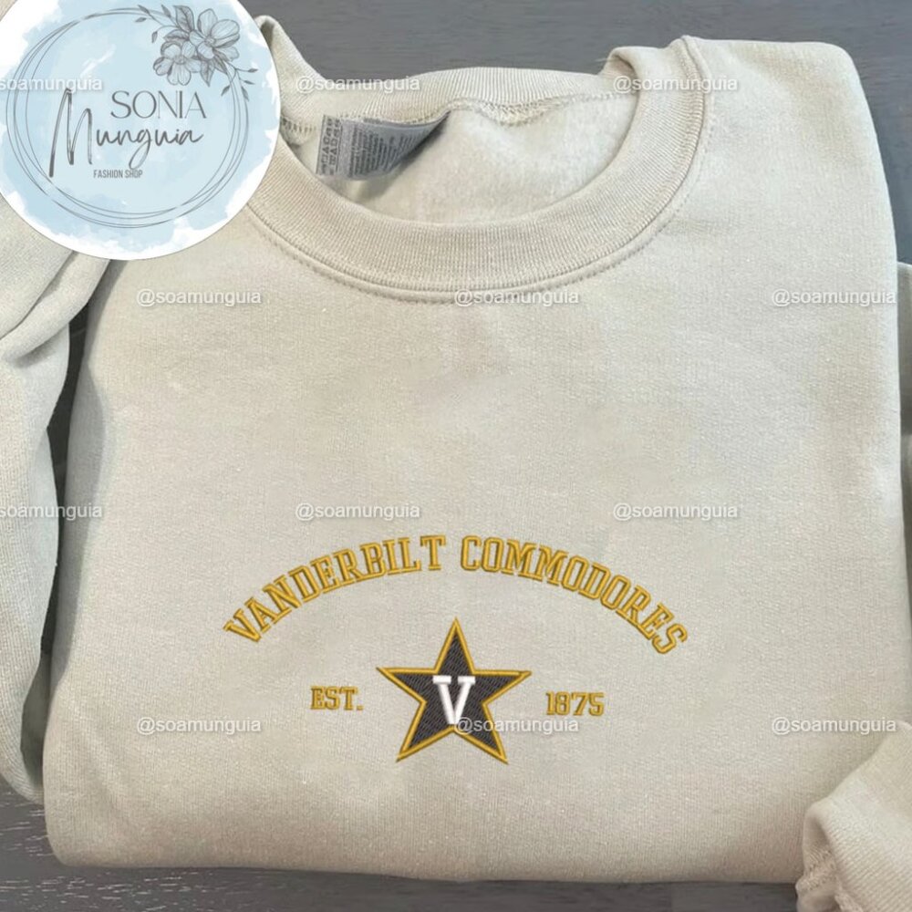 Vanderbilt Commodores Embroidered Sweatshirt NCAA Team College shirt 1875